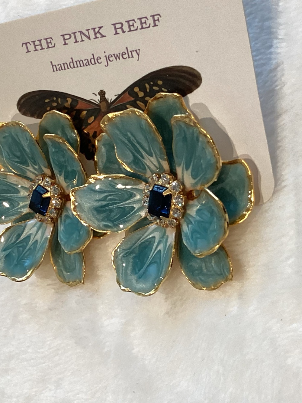 Anthropologie The Pink Reef Handpainted Earrings New Light Blue Flowers - Picture 8 of 9